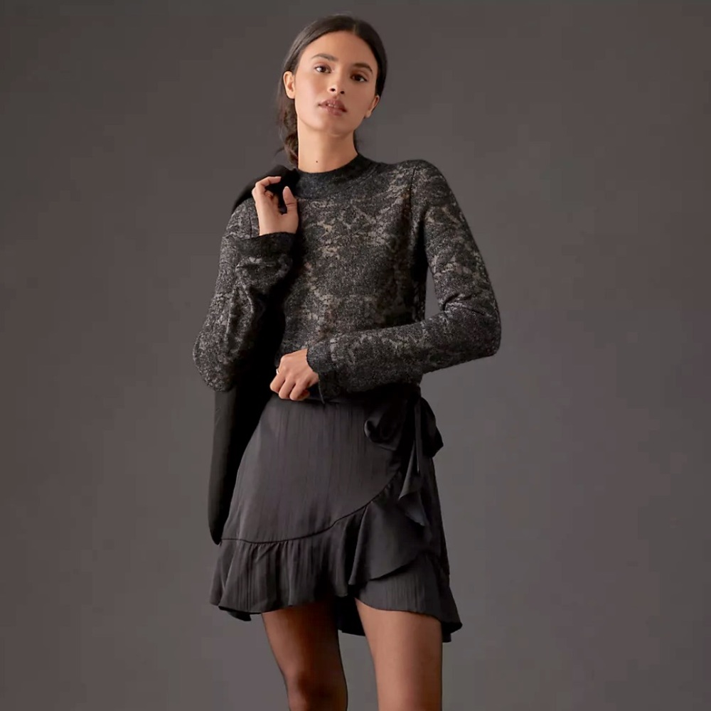 Anthropologie Lace Mock Neck Sweater Size S